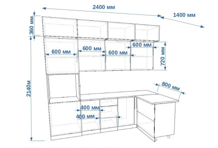 Кухня «Фаска Тальк Обсидиан - 9 (2400х1400 мм)»