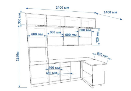 Кухня «Фаска Дуб сонома Обсидиан - 8 (2400х1400 мм)»