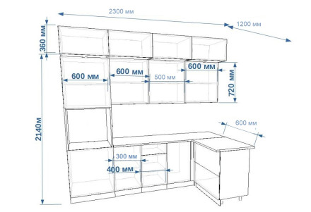Кухня «Фаска Дуб сонома Тальк - 7 (2300х1200 мм)»