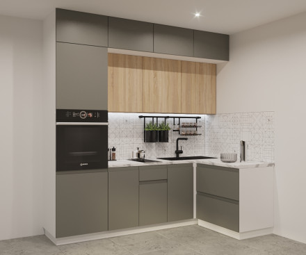 Кухня «Дуб сонома Обсидиан Лайн - 18 (2400х1400 мм)»