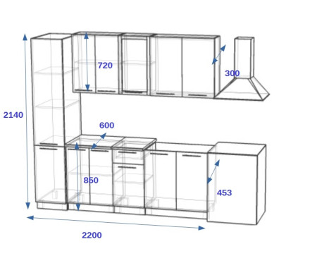 Кухня «РоялВуд Голубой Прованс - 9 (2200 мм)»