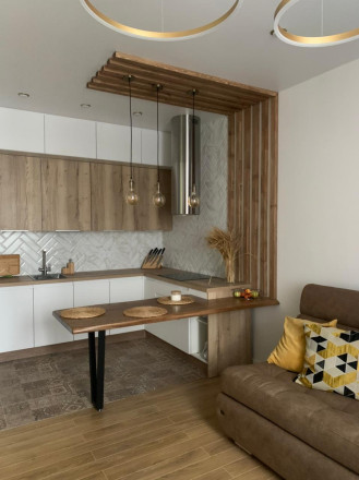 Кухня «Кухня - гостинная Силк Сноу Дуб Галифакс Woodlux»