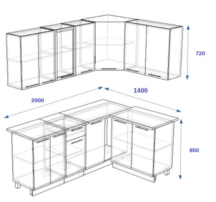Кухня «РоялВуд Голубой Прованс - 11 (1400х2000 мм)»