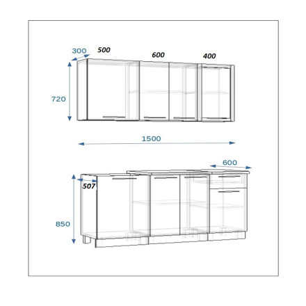 Кухня «РоялВуд Голубой Прованс - 2 (1500 мм)»