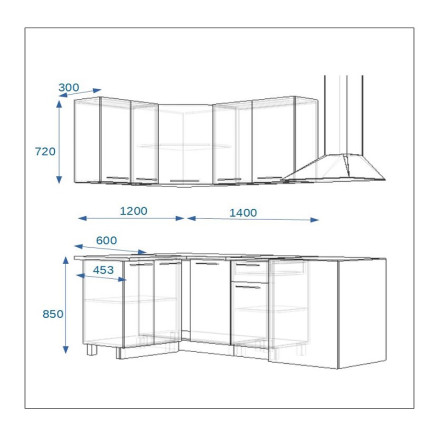 Кухня «РоялВуд Голубой Прованс - 3 (1200х1400 мм)»