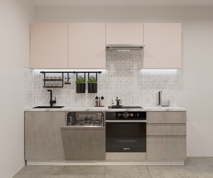 Кухня «Фарфор Бетон светлый Лайн - 41 (2400 мм)»