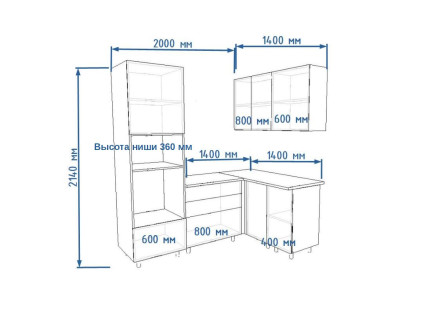 Кухня «Обсидиан Рустик натур - 8 (2000х1400 мм)»