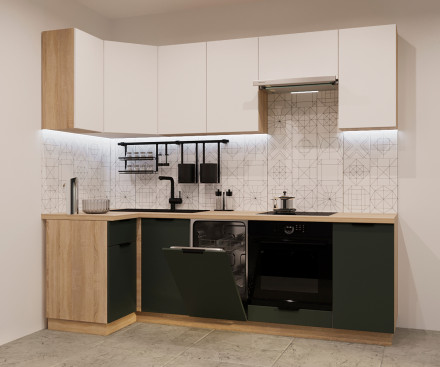 Кухня «Шарли белый Олива шагрень - 6 (1000х2450 мм)  »