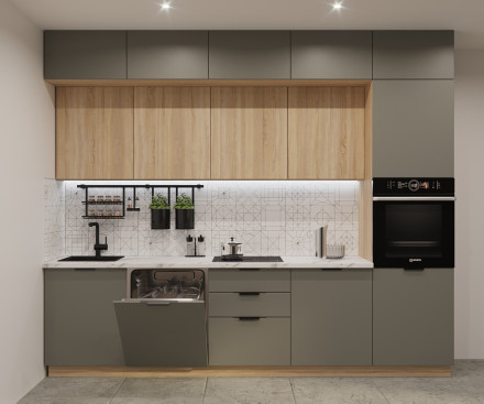 Кухня «Фаска Обсидиан Дуб сонома - 19 (3000 мм)»