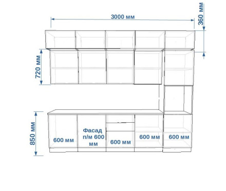 Кухня «Фаска Обсидиан Дуб сонома - 19 (3000 мм)»